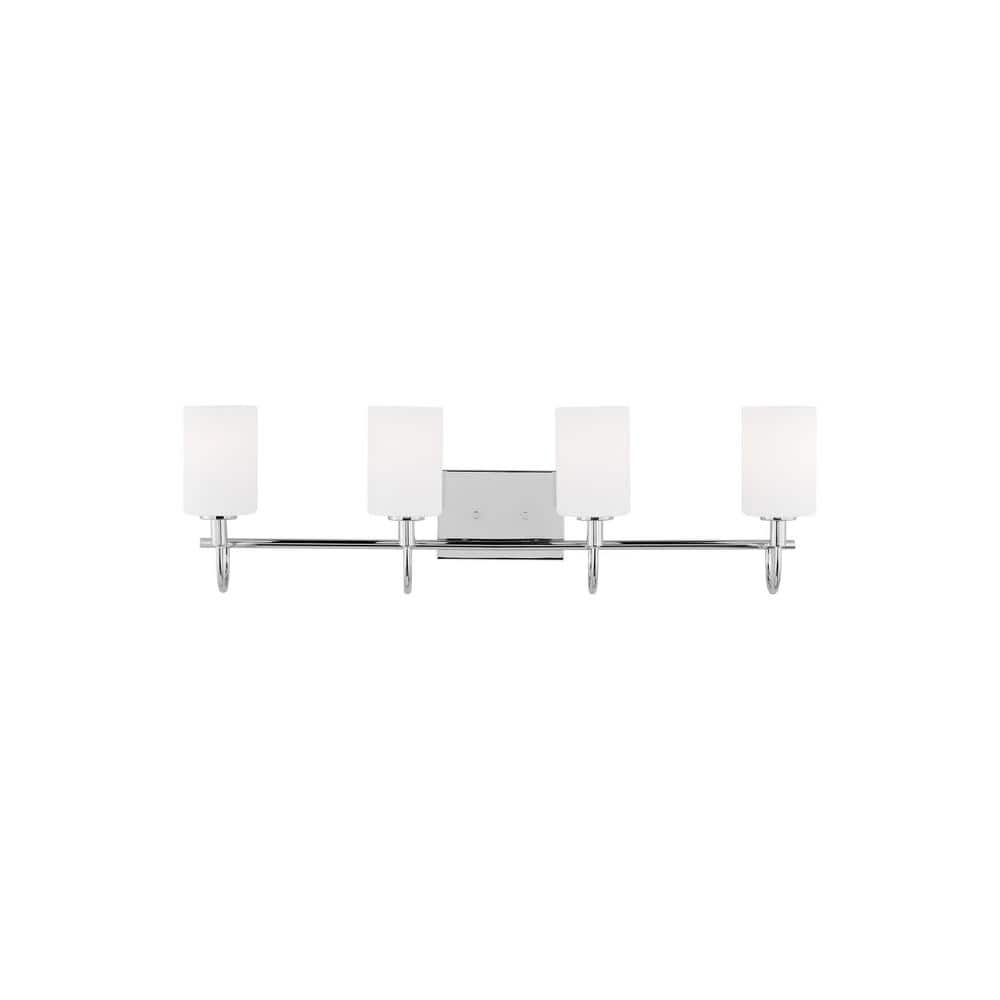Chrome Four-Light Bathroom Vanity Fixture with Glass Shades