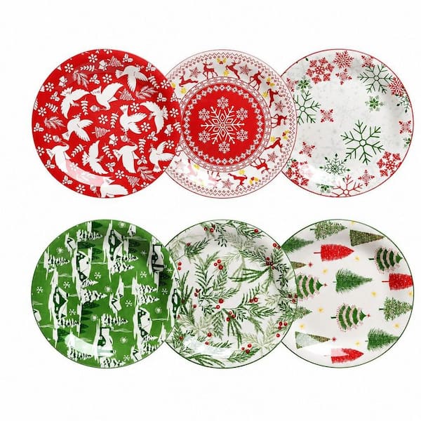 Numhew 6 Pieces Ceramic 8 in. Christmas Salad Dessert Plates Set