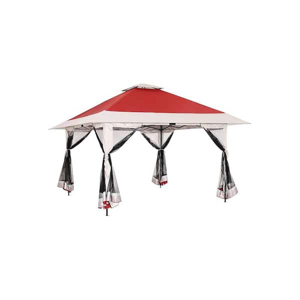 13 ft. x 13 ft. Red Instant Pop Up Gazebo with Zippered Mesh Mosquito Netting, Wheeled Roller Carry Bag