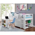 HOMESTOCK White Twin Loft Bed with Desk Low Study Kids Loft Bed