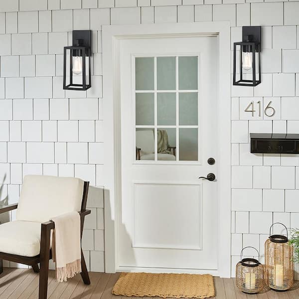 13 in. H 1-Light Matte Black Hardwired Outdoor Wall Lantern Sconce 4-Pack