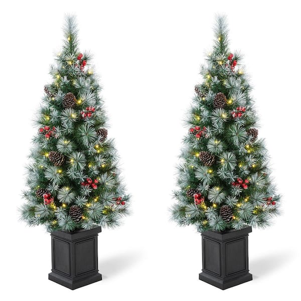 Glitzhome 4 ft. Pre-Lit Pine Artificial Christmas Porch Tree with ...