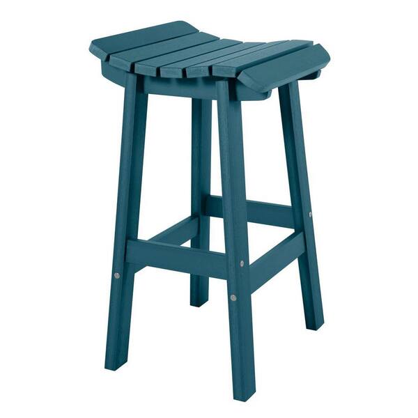 Highwood Summit Square Nantucket Blue Recycled Plastic Bar Height Outdoor Bar Stool