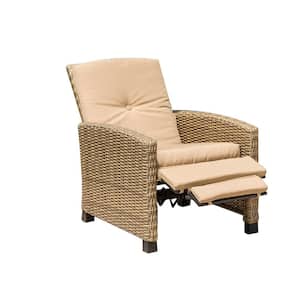 Wicker Outdoor Recliner Chair with Khaki Cushion