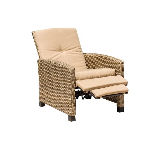 Cesicia Wicker Outdoor Recliner Chair with Khaki Cushion