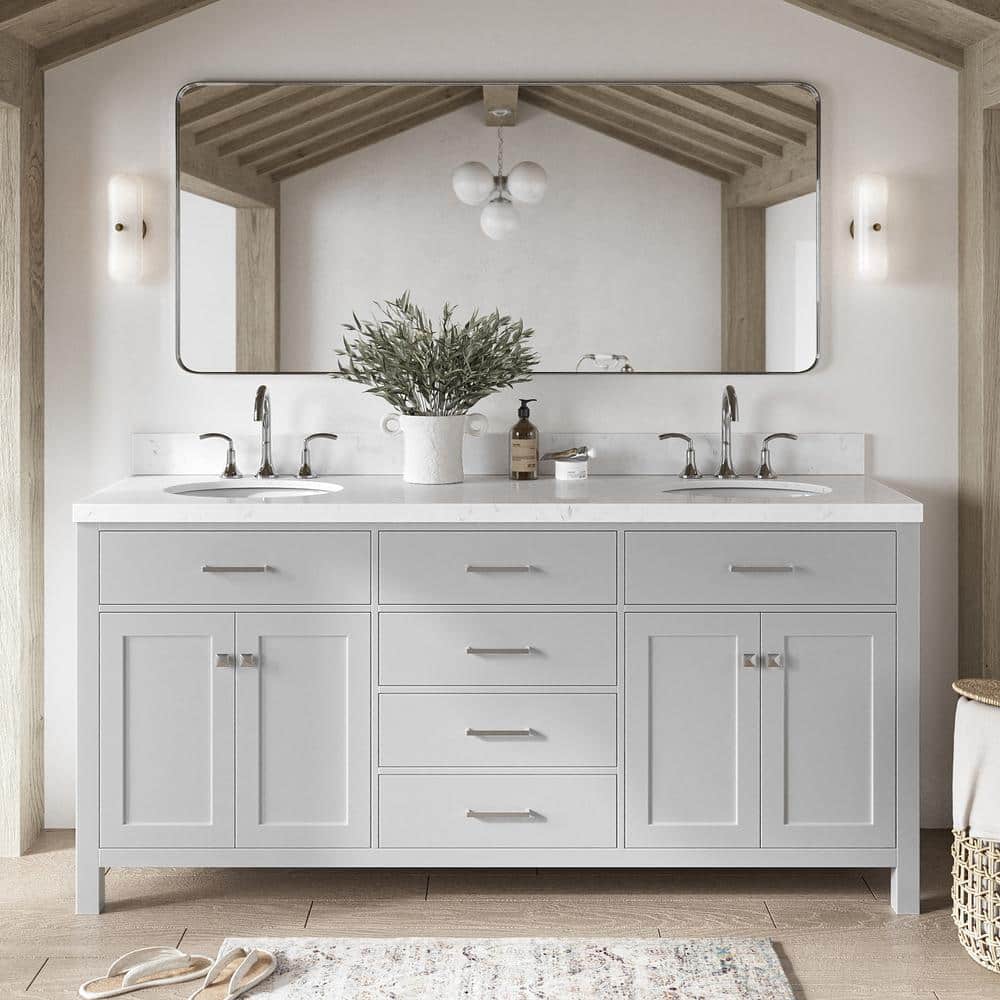 Bristol 72 in. Double Sink Freestanding Bathroom Vanity in Gray with Carrara White Quartz Top price history on PriceWatchPro