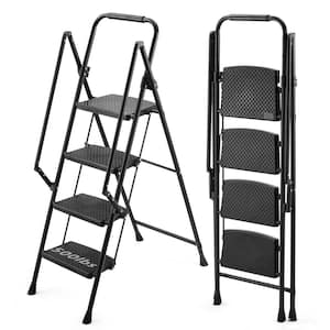 SogesPower 4-Step Aluminum Folding Ladder – 330 Lb Capacity, Wide Pedal, Hand Grip, Portable Step Stool For Home & Garage