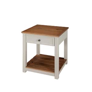 Savannah End Table, Ivory with Natural Wood Top