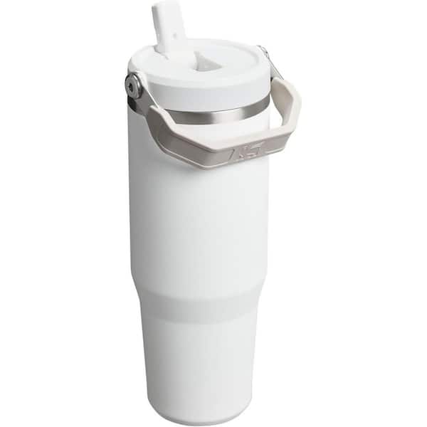 Anqtovp 30oz. White Stainless Steel Ice Flow Tumbler, Insulated Water Bottle, Twist On Lid & Flip Up Straw with Handle, BPA-Free