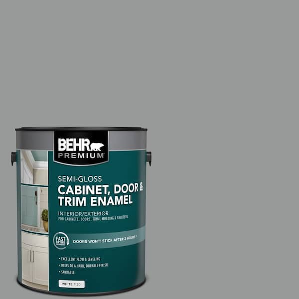 BEHR PREMIUM 1 gal. #MS-82 Cobblestone Grey Semi-Gloss Enamel Interior/Exterior Cabinet, Door & Trim Paint