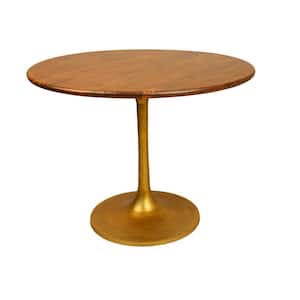 Alden 40 in. Round Elm and Antique Gold Wood Top with Aluminum Base Pedestal Table (Seats 4)