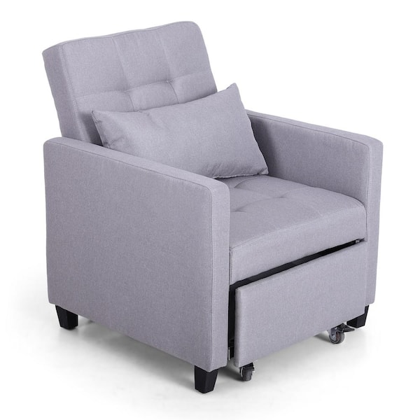 PHI VILLA 67 in. x 27 in. Grey Convertible Sofa Bed Living Room Recliner with Arms