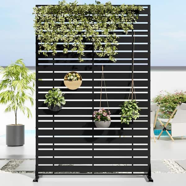 Dovelina 47 in. x 72 in. Black Textured Metal Garden Screens Outdoor Privacy Screen