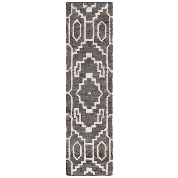 SAFAVIEH Natural Fiber Black/Ivory 2 ft. x 9 ft. Modern Geometric Runner Rug