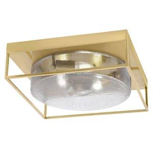 Ashland 16 in. 3 Light New Age Brass Flush Mount with Smoke Bubble Glass Shade No Bulbs Included