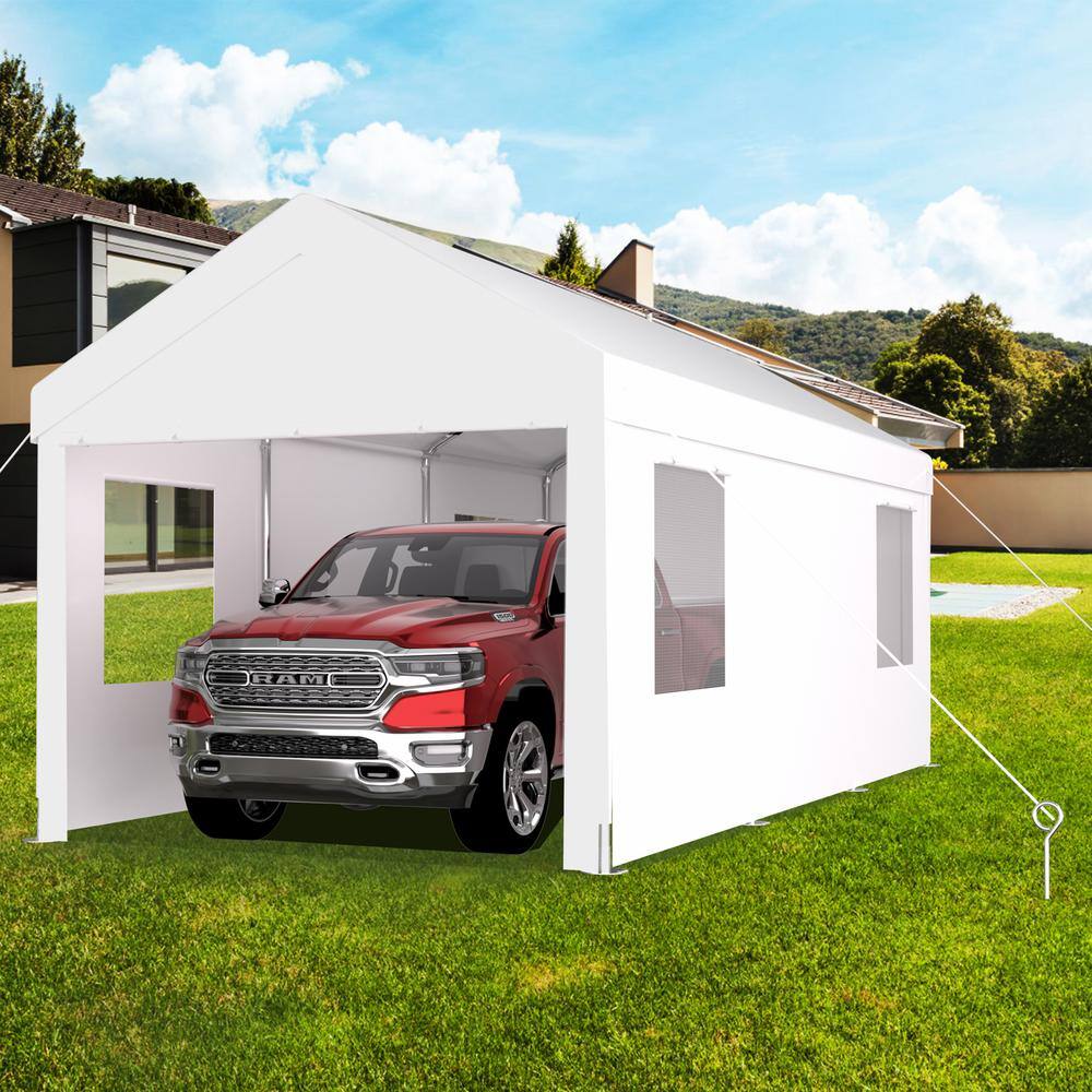 10' x 20' White Portable Steel Garage with Windows