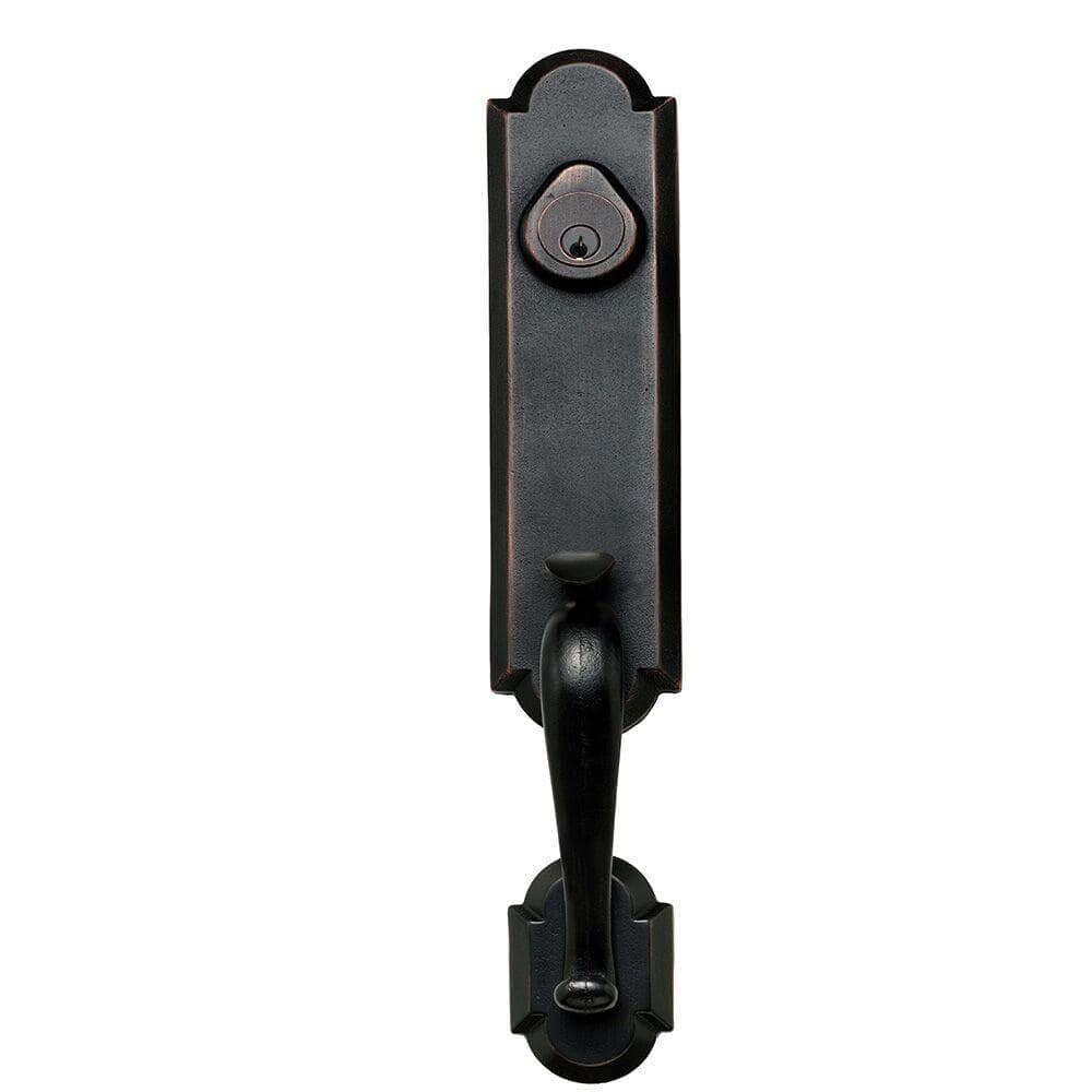 Sandcast Collection Valero Aged Black Single Cylinder Deadbolt Entry Door Handleset with Tulum Knob Inside Trim