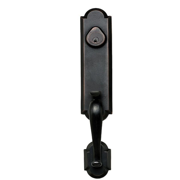 DELANEY HARDWARE Sandcast Collection Castille Aged Bronze Single Cylinder Deadbolt Entry Door Handleset with Tulum Knob Inside Trim