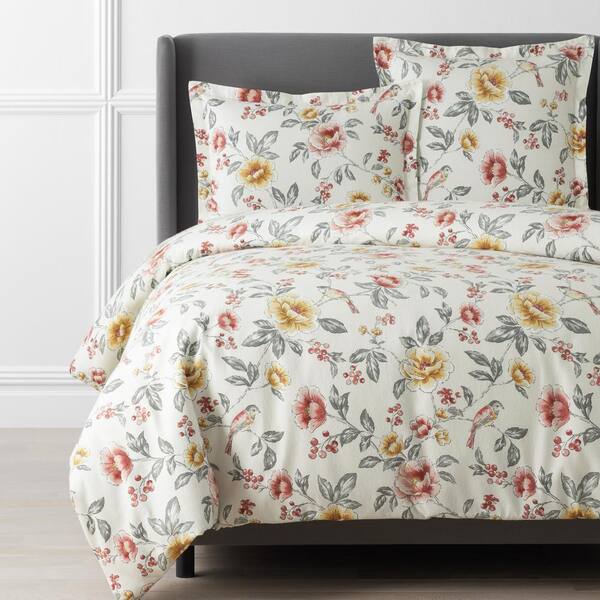 The Company Store Company Cotton Viola Velvet Flannel White Multi Queen Cotton Duvet Cover