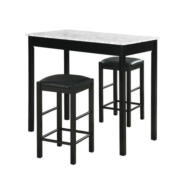 Tahoe 3-Piece Rectangle Black and White Faux Marble Top Counter Table Set Seats 2