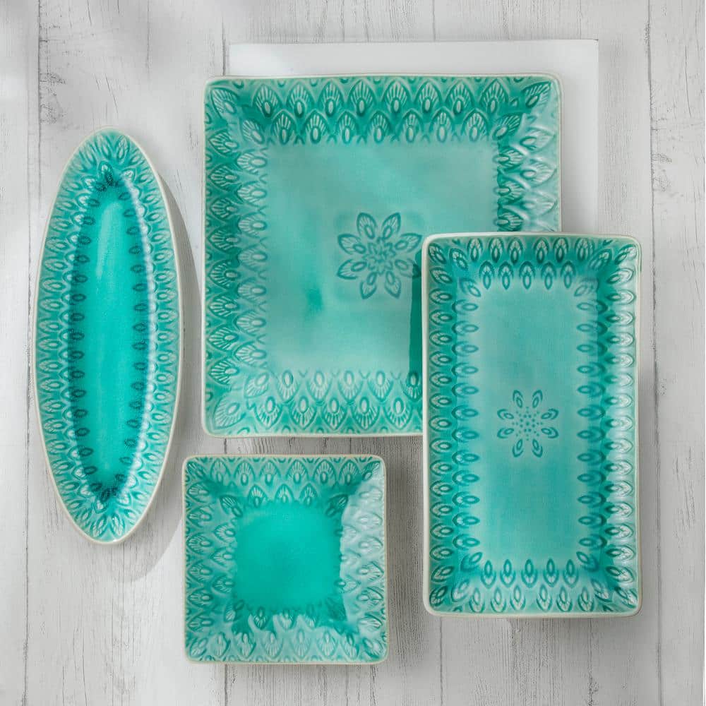 Lagoon Blue Ceramic Rectangular Platter with Reactive Glaze