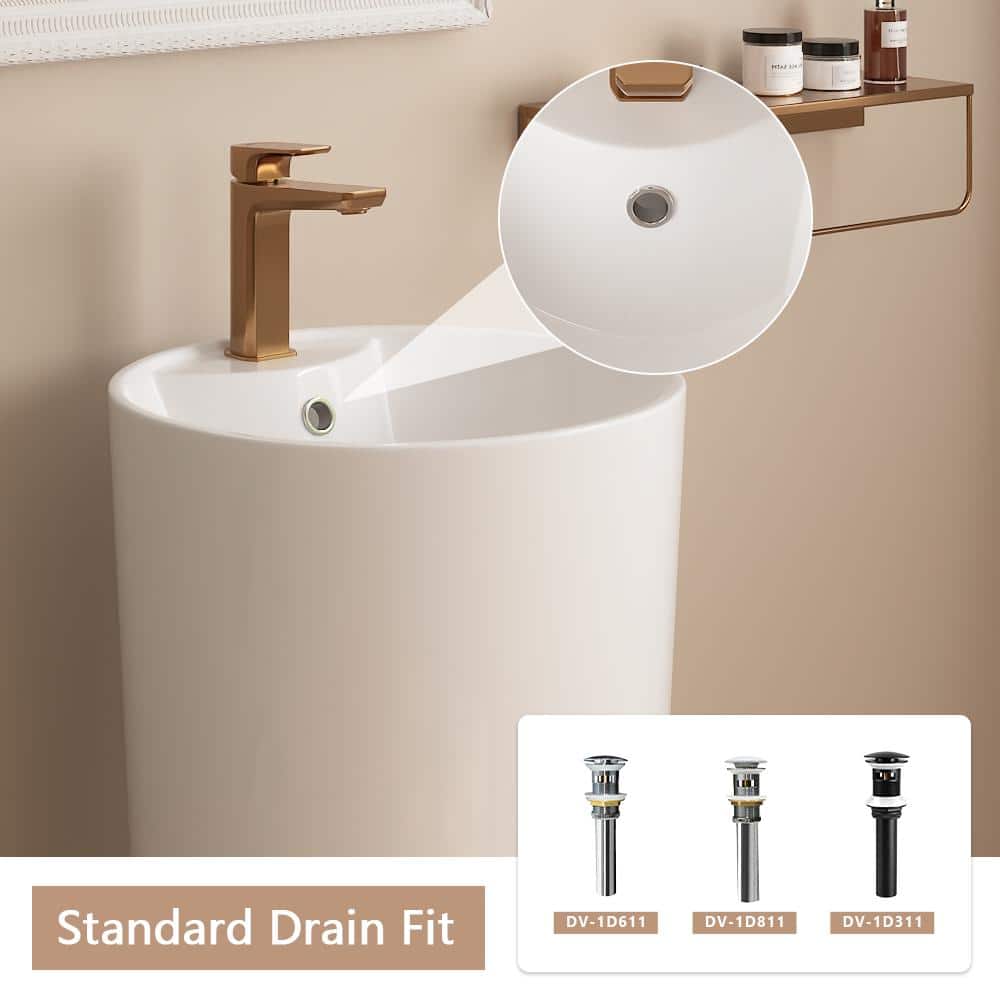 33.66" Tall White Ceramic Pedestal Bathroom Sink