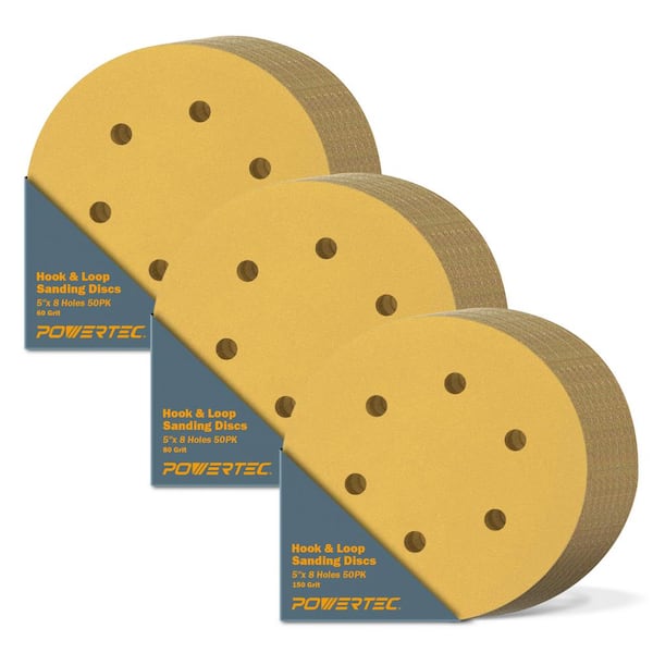 5 in 60/80/150 Grit 8-Hole Hook and Loop Sanding Discs Assortment (150-Pack)
