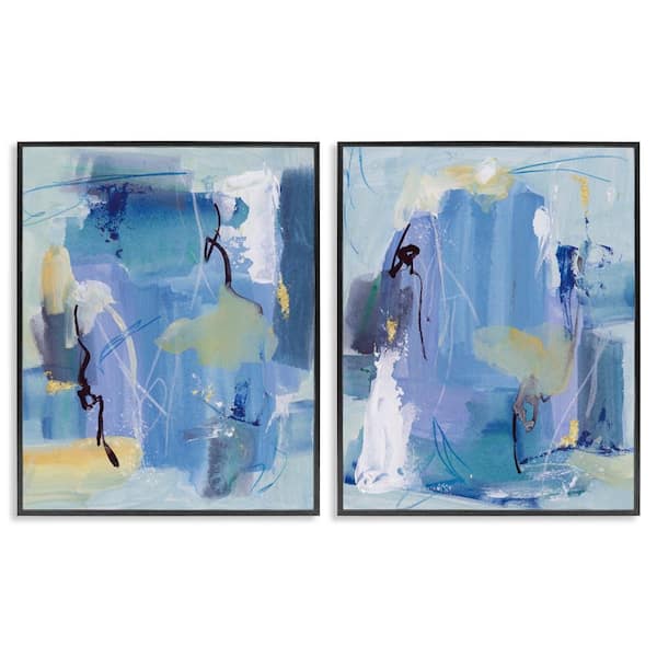 Stupell Industries Blue Abstract with Yellow by Melissa Wang 2 Pieces Black Framed Abstract Giclee Art Print 20 in. x 16 in.