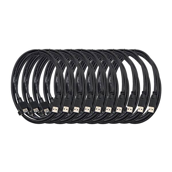 1 ft. USB 3.0 Type A / A Panel Mount Extension Cable-Black 10-Pack