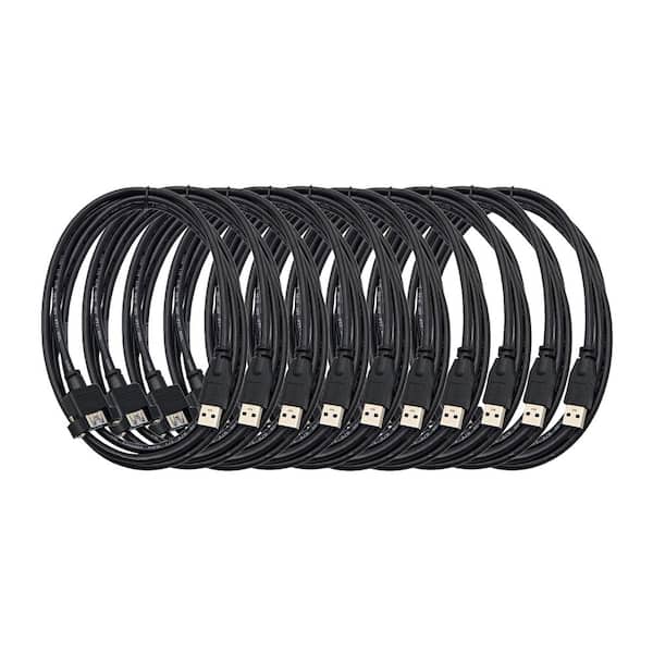 6 ft. USB 3.0 Type A / A Panel Mount Extension Cable-Black 10-Pack