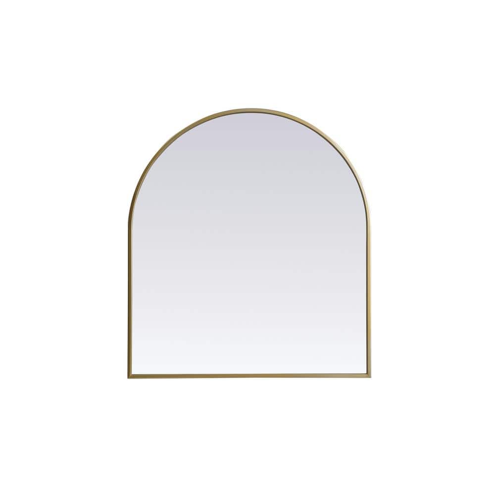 Simply Living 27 in. W x 30 in. H Arch Metal Framed Brass Mirror