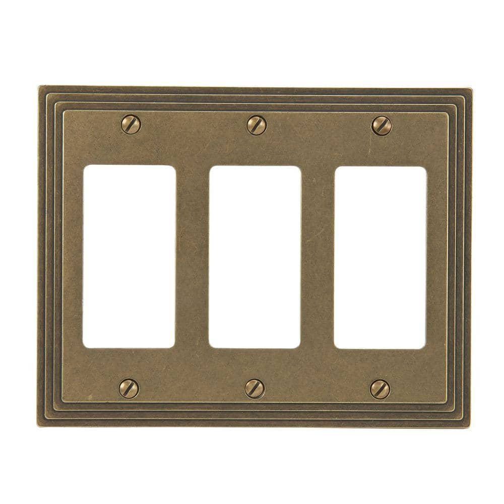 Tiered 3 Gang Rocker Metal Wall Plate - Rustic Brass price history on PriceWatchPro