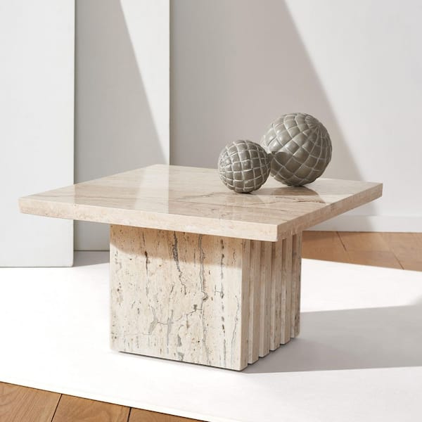 Olivia 21 in. Off White Sqaure Travertine End Table