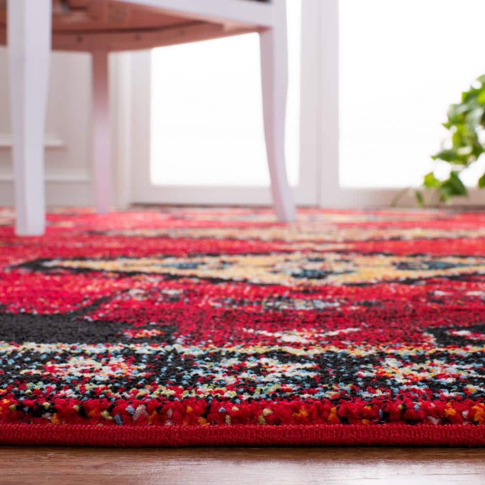 Vintage Red and Black Synthetic Hand-knotted Area Rug