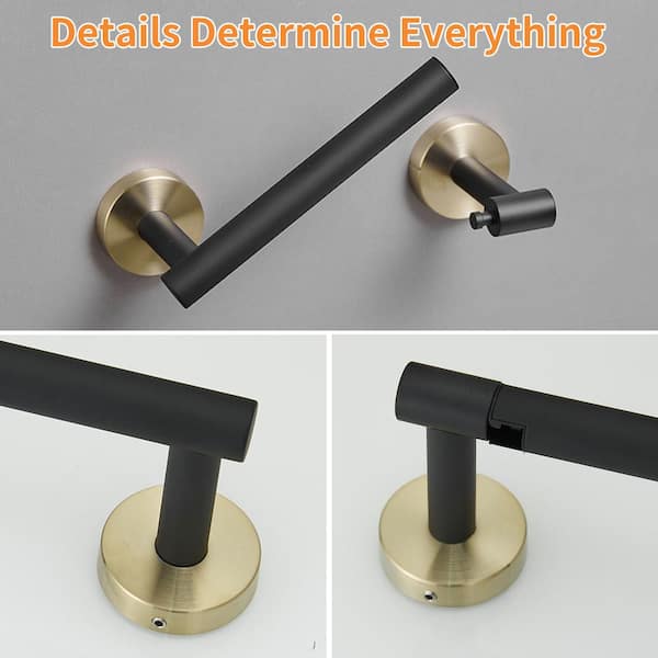 Wall Mounted Double Post Toilet Paper Holder Non-Slip Tissue Roll Holder for Bathroom in Vibrant in Black and Gold