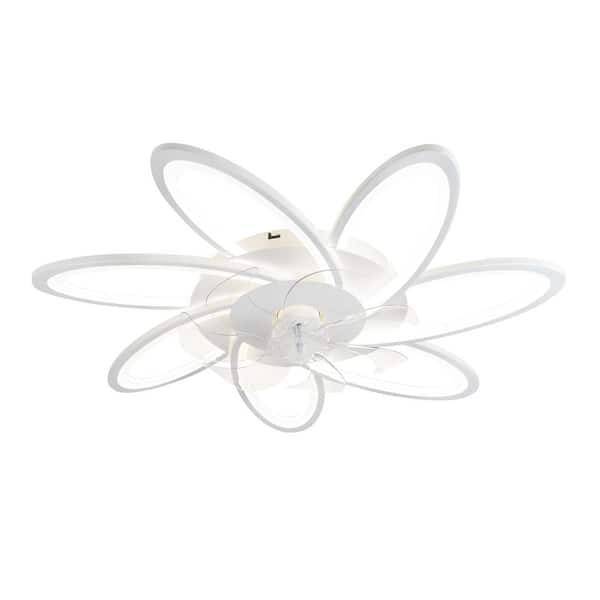 Tivleed 29.5 in. Indoor Modern White Modern Recessed Ceiling Fan with Light, Bedroom White LED Ceiling Fan