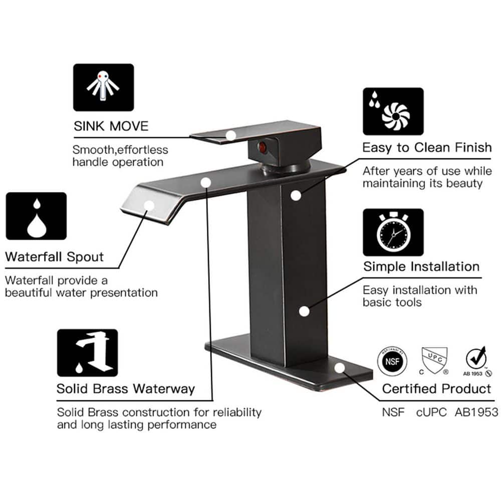 Oil Rubbed Bronze Modern Waterfall Single Hole Bathroom Faucet