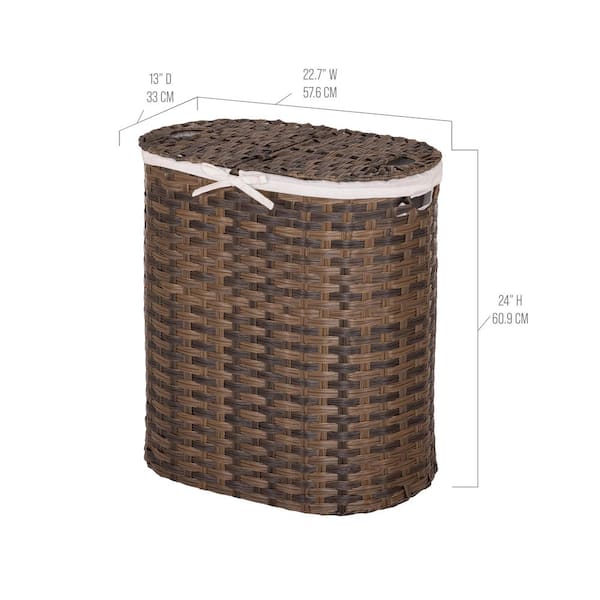 Seville Classics Mocha Hand-Woven Oval Double Laundry Hamper with