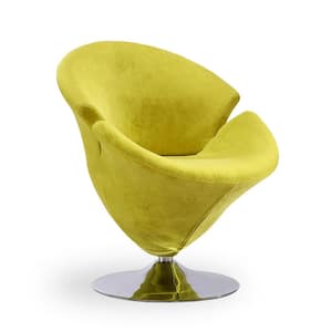 Tulip Green and Polished Chrome Velvet Swivel Accent Chair