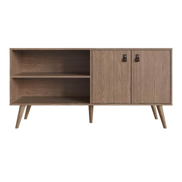 Manhattan Comfort Amber 53.7 in. Nature tv Stand with Faux Leather Handles Fits tvs up to 50 in.