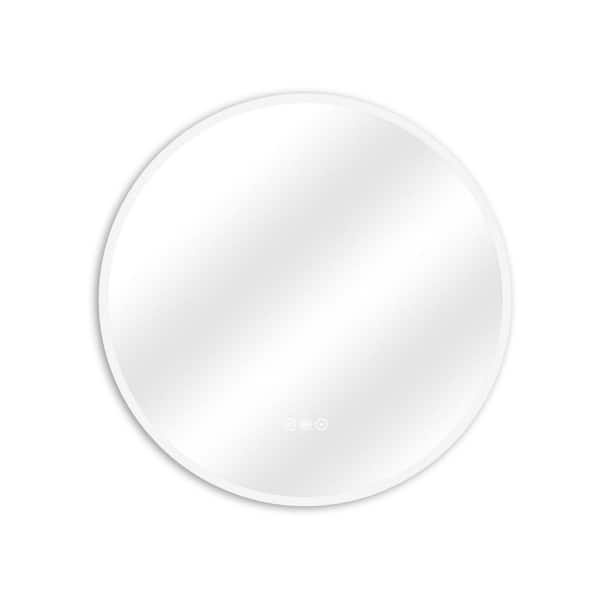 Aosspy Modern 24 in. W x 24 in. H Medium Round Frameless Anti-Fog Wall Bathroom Vanity Mirror in Silver
