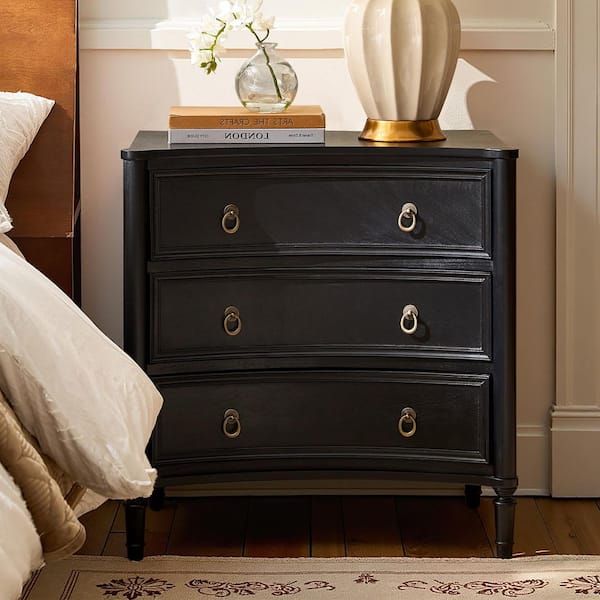 Ken Black 3-Drawer 26 in. W Curved Silhouette Nightstand with Built-in Charging Station