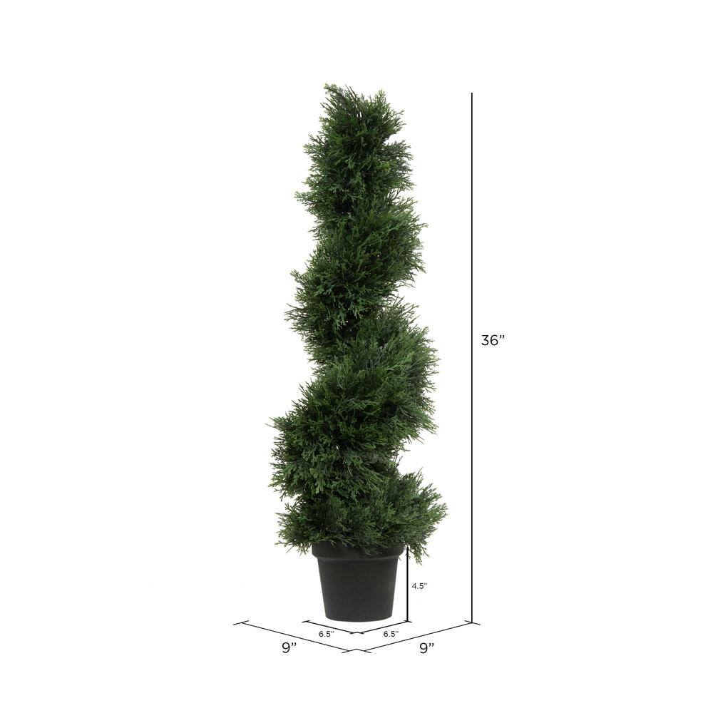 Elegant 36" White-Lit Faux Cedar Topiary in Plastic Pot
