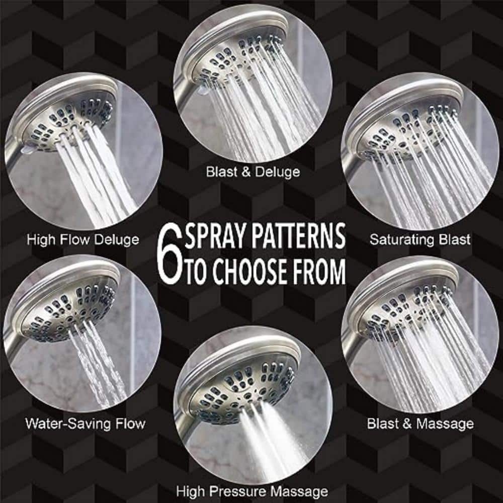 Brushed Nickel Handheld Shower Head with 6 Spray Settings