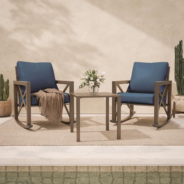 Poteban 3-Piece Blue Outdoor Patio Conversation Furniture Set