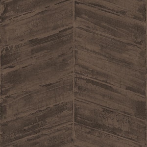 Ambiance Chocolate/Copper Metallic Textured Geometric Wooden Chevron Vinyl Non-Pasted Wallpaper (Covers 57.75 sq. ft.)