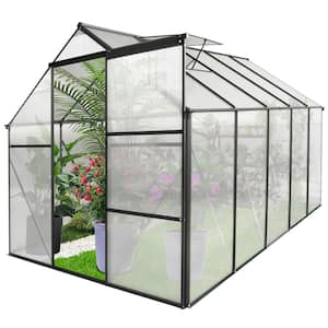 6 x 10 ft. Polycarbonate Greenhouse, Aluminum, Heavy Duty Walk-In, Raised Base and Anchor, For All Seasons, Black