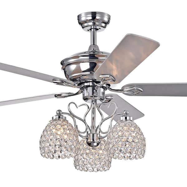 Warehouse of Tiffany Boffen 52 in. Indoor Chrome Remote Controlled Ceiling Fan with Light Kit