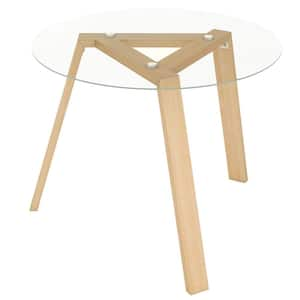 Modern Natural Glass 35.5 in. 3 Legs Base Dining Table Seats 4