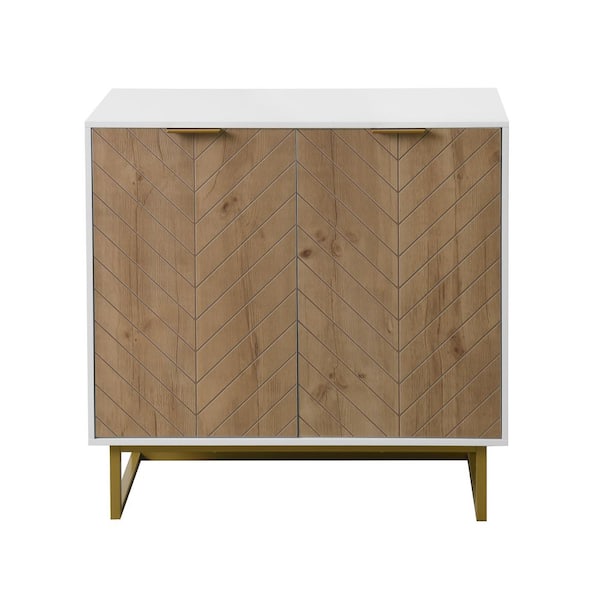 Otryad White and Gold Storage Cabinet with 2-Doors, Modern Buffet Sideboard Cabinet for Kitchen